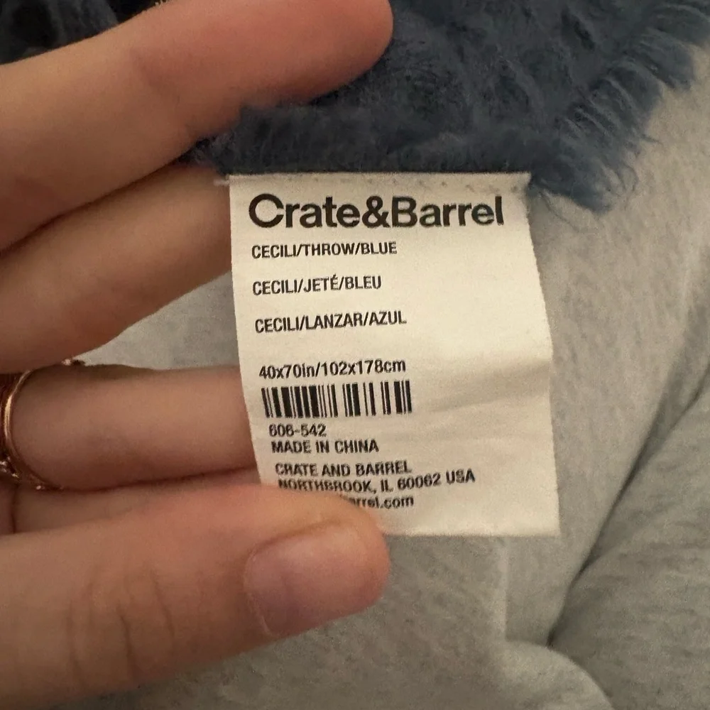 Crate&Barrel Navy Fringed Throw